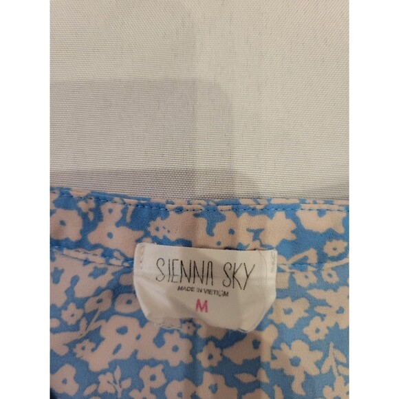 Cottagecore Womens Medium Dress Ditzy Floral Blue Cream Layered Smocked Prairie - Picture 9 of 11